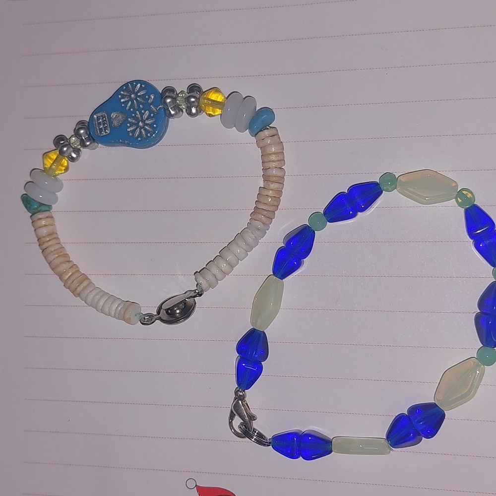 Black Light Glow Both are 7" Long .Handmade With Vintage Glass Beads .